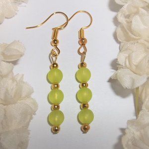 Lime Green & Gold Earrings Beaded Dangle NWT 6347